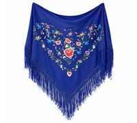 MUNDDY - Manton Bordado en Flores Para Adulto. Mantones Flamenco Sevillana.Mantón para fiesta de Color Rojo Negro Rosa Blanco Amarillo Azul. Envio desde madrid (Azul Oscuro (C))