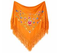MUNDDY - Manton Bordado en Flores Para Adulto. Mantones Flamenco Sevillana.Mantón para fiesta de Color Rojo Negro Rosa Blanco Amarillo Azul. Envio desde madrid (Naranja (C))