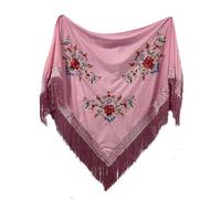 MUNDDY - Manton Bordado en Flores Para Adulto. Mantones Flamenco Sevillana.Mantón para fiesta de Color Rojo Negro Rosa Blanco Amarillo Azul. Envio desde madrid (Rosa (B))
