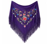 MUNDDY - Manton Bordado en Flores Para Adulto. Mantones Flamenco Sevillana.Mantón para fiesta de Color Rojo Negro Rosa Blanco Amarillo Azul. Envio desde madrid (Morado Oscuro (C))