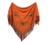 MUNDDY - Manton Bordado en Flores Para Adulto. Mantones Flamenco Sevillana.Mantón para fiesta de Color Rojo Negro Rosa Blanco Amarillo Azul. Envio desde madrid (Naranja (B))