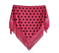 MUNDDY® - Manton con Lunares para Adulto. Mantones Flamenco Sevillana.Mantón para Fiesta de Color Rojo Negro Rosa Blanco Azul. Envio Desde Madrid con Seguimiento. (Fussia-Negro(Lunar Grande))