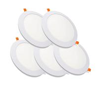 MUNDDY® - PACK DE 5 Downlight LED Panel Empotrable Redondo, iluminacion 3W, 3000k Blanco Cálido, marco blanco Driver incluido. Envio desde Madrid