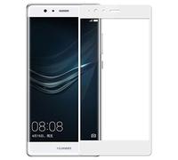MUNDDY Protector de Pantalla Completa para Huawei P9 de Dureza de 9H sin Burbujas (Blanco) .Full Cover Huawei P9 Cristal Vidrio Templado Premium de Cobertura Completa con Bordes Redondeados.