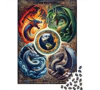 Mundo de Dragones Elementales Puzzle de 1000 Piezas Papel Puzzle para Adultos Escena Fantástica Juego de Puzzle 1000 Piezas Relajación Decoración Regalo 70x50cm/1000pcs