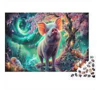 Mundo Fantástico 1000 Piezas Rompecabezas Cerdito Papel para Adultos Juego Educativo Decoración Cerdito Fantasía Puzzle Papel Regalo 52x38cm/1000pcs