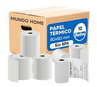 Mundo Home 10X Papel Térmico 80x80mm 60 GSM sin BPA - Papel Datáfono Impresión Rápida y Nítida para Cajas Registradoras y Tickets - Ideal para Impresoras Térmicas y Datáfonos, sin BPA