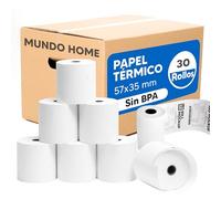 Mundo Home 30X Papel Térmico 57x35mm 60 GSM sin BPA - Papel Datáfono Impresión Rápida y Nítida para Cajas Registradoras y Tickets - Ideal para Impresoras Térmicas y Datáfonos, sin BPA