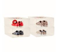 Mundo Home Cajas para Zapatos Transparentes Apilables - Organizador Zapatos Armario Apilable - Cajas Almacenaje Zapatos Plegable - Zapateras para Guardar Zapatos (Blanco Roto, Pack de 4)