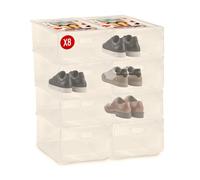 Mundo Home Cajas para Zapatos Transparentes Apilables - Organizador Zapatos Armario Apilable - Cajas Almacenaje Zapatos Plegable - Zapateras para Guardar Zapatos (Blanco Roto, Pack de 8)