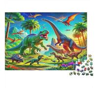 Mundo Jurásico de Dinosaurios Puzzle de 1000 Piezas Papel para Adultos Escena de Jungla Prehistórica Juego de Puzzle 1000 Piezas Familia Decoración Relajante 38x26cm/1000pcs