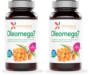 Mundo Natural - Oleomega 7 120 Perlas | Aceite de Espino Amarillo 33% Omega 7 + Vitamina A | Ayuda al mantenimiento de Mucosas y Piel (Paquete de 2)