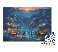 Mundo Océano Submarino Puzzle de 1000 Piezas Papel para Adultos Escena Nocturna Marina Juego de Puzzle 1000 Piezas Relajación Decoración 38x26cm/1000pcs