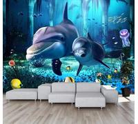 Mundo Submarino Azul Tridimensional Con Delfines Y Columnas Romanas 3D Papel Pintado Pared Fácil Instalación Oficina Sala Estar Sofá Dormitorio TV Fondos Decoración-400cm×280cm