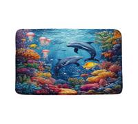 Mundo Submarino del Océano Delfín Peces Tropicales Mar Azul Coral Colorido Felpudos Suave Felpudos Entrada Secado Rápido Alfombra Exterior para Hogar Ducha Cocina 40X60Cm