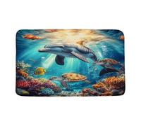 Mundo Submarino del Océano Delfín Turtle Marina Fish Coral Animal Marino Felpudos Entrada Plegable Alfombrilla De Baño Secado Rápido Alfombra Exterior para Oficina Bañera Exterior 40X60Cm