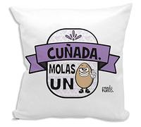 mundohuevo Cojin Decorativo, Original y Personalizado cuñadas Incluye Relleno. Cuñada molas un Huevo. 42,5 X 42,5 cm. Cojines con Agradable Tacto de Algodon.