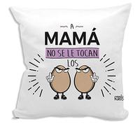 mundohuevo Cojin Decorativo, Original y Personalizado Familiar a Madres Incluye Relleno. A Mama no se le tocan los Huevos. 42,5 X 42,5 cm. Cojines con Agradable Tacto de Algodon.