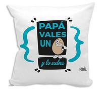 mundohuevo Cojin Decorativo, Original y Personalizado Familiar a Padres. Incluye Relleno. Papa vales un Huevo. 42,5 X 42,5 cm. Cojines con Agradable Tacto de Algodon.