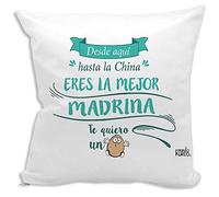 mundohuevo Cojin Decorativo, Original y Personalizado Madrinas. Incluye Relleno. Desde aquí hasta la China Eres la Mejor Madrina. 42,5 X 42,5 cm. Cojines con Agradable Tacto de Algodon.