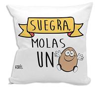 mundohuevo Cojin Decorativo, Original y Personalizado suegras. Incluye Relleno. Suegra molas un Huevo. 42,5 X 42,5 cm. Cojines con Agradable Tacto de Algodon.