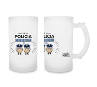 mundohuevo Jarra de cerveza A la policia no se le tocan los huevos. Cristal esmerilado de primera calidad AAA. 80 x 150 mm. 500 ml