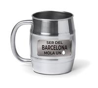 mundohuevo® Jarra de cerveza personalizada acero inoxidable 304 | Regalo original de equipos de futbol | Ser del Barcelona mola un huevo | Color plateado aspecto barril | Capacidad 500 ml.