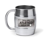 mundohuevo® Jarra de cerveza personalizada acero inoxidable 304 | Regalo original de equipos de futbol | Ser del Atletico mola un huevo | Color plateado aspecto barril | Capacidad 500 ml.