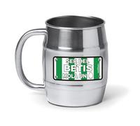 mundohuevo® Jarra de cerveza personalizada acero inoxidable 304 | Regalo original de equipos de futbol | Ser del Betis mola un huevo color | Color plateado aspecto barril | Capacidad 500 ml.