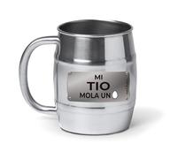 mundohuevo® Jarra de cerveza personalizada acero inoxidable 304 | Regalo original para tios | Mi tio mola un huevo | Color plateado aspecto barril | Capacidad 500 ml.