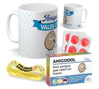mundohuevo Kit para Amigos | Taza Amigo Vales Un Huevo + Caramelos en caja de broma + Pulsera sorpresa | Regalo divertido para amigos especiales, cumpleaños, despedidas o Navidad
