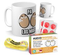 mundohuevo Kit regalo personalizado para familiares y amigos. | Taza Pa huevos los míos + Caramelos divertidos + Pulsera sorpresa | Regalo divertido, original y único para cumpleaños, navidad…
