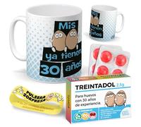mundohuevo Kit regalo personalizado | Taza Mis huevos ya tienen 30 años + Caramelos divertidos + Pulsera sorpresa | Regalo divertido, original y único para 30 cumpleaños.