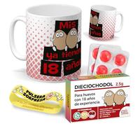 mundohuevo Kit regalo personalizado | Taza Mis huevos ya tienen 30 años + Caramelos divertidos + Pulsera sorpresa | Regalo divertido, original y único para 18 cumpleaños.