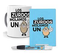 mundohuevo Pack Original y Personalizado para Regalo, con Expresiones y Frases graciosas. Los Zurdos molamos un Huevo. Libreta, boligrafo y Taza Maxima Calidad.