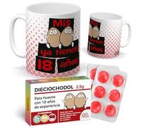 mundohuevo Pack Regalo 18 Años Original - Taza Divertida “Mis Huevos ya Tienen 18 Años” + Caramelos de Broma Dieciochodol | Detalle Gracioso y Único para Cumpleaños Especial