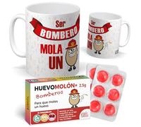 mundohuevo Pack Regalo Bombero Original: Taza Divertida “Ser Bombero Mola un Huevo” + Caramelos de Broma Huevomolón | Detalle Gracioso y Único para Cumpleaños, Fiestas o Amigo Invisible
