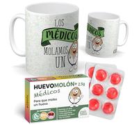 mundohuevo Pack Regalo Médicos Original: Taza Divertida “Los Médicos Molamos un Huevo” + Caramelos de Broma Huevomolón | Detalle Gracioso y Único para Cumpleaños o Amigo Invisible