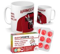 mundohuevo Pack regalo personalizado | Taza personalizada con nombre y número fútbol Rayo + Caramelos divertidos | Regalo divertido, original y único para aficionados