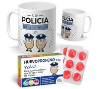 mundohuevo Pack Regalo Policía Original: Taza Divertida “A la Policía No se le Tocan los Huevos” + Caramelos de Broma Huevoprofeno | Detalle Gracioso y Único para Cumpleaños, Policia