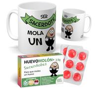 mundohuevo Pack Regalo Sacerdote Original: Taza Divertida “Ser Sacerdote Mola un Huevo” + Caramelos de Broma Huevomolón | Detalle Gracioso y Único para Cumpleaños, Fiestas o Amigo Invisible