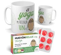 mundohuevo Pack Regalo Yoga Original: Taza Divertida “El Yoga me Relaja un Huevo” + Caramelos HuevónRelax Yoga | Detalle Gracioso para Amantes del Yoga y la Meditación