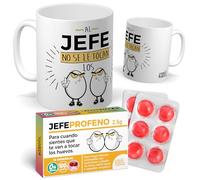 mundohuevo Pack Taza Al jefe no se le toca... + Caramelos JEFE PROFENO - Regalo divertido para jefes - Detalle gracioso de cumpleaños u oficina | Tazas Divertidas día del Padre | Capacidad 350 ML
