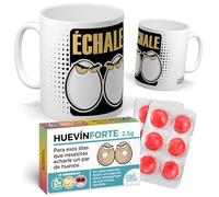 mundohuevo Pack Taza + Caramelos divertidos HUEVÍNFORTE - Regalo gracioso para amigos, parejas y cumpleaños - Humor con un par de huevos