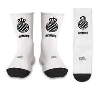 mundohuevo Par de Calcetines + 1 calcetín de regalo por el quese pierde en la lavadora | Escudo Espanyol | Personalizado con nombre | Tacto algodón | Talla única | Haz un regalo único y divertido