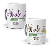 mundohuevo Pareja de tazas para la familia| Tazas con frase “Abuelo/Abuela Loading”|Capacidad 350ml| Taza de cerámica AAA | Diseño único| Tazas divertidas para tus familiares| Regala alegría.