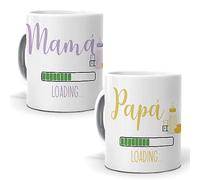 mundohuevo Pareja de tazas para la familia| Tazas con frase “Mamá/Papá Loading”|Capacidad 350ml| Taza de cerámica AAA | Diseño único| Tazas divertidas para tus familiares| Regala alegría.