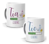 mundohuevo Pareja de tazas para la familia| Tazas con frase “Tío/Tía Loading”|Capacidad 350ml| Taza de cerámica AAA | Diseño único| Tazas divertidas para tus familiares| Regala alegría.