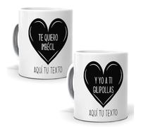 mundohuevo| Pareja de tazas| Personalizada con la frase “Te quiero imbécil y yo a ti gilipollas” | Regalo original y divertido| Taza para desayuno| Capacidad de 330ml| Regalos originales para parejas