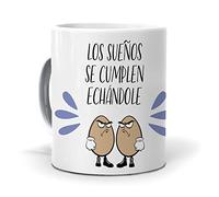 mundohuevo Regalo Divertido y Personalizado. Los sueños se cumplen echándole Huevos. Cerámica AAA - 350 ml.